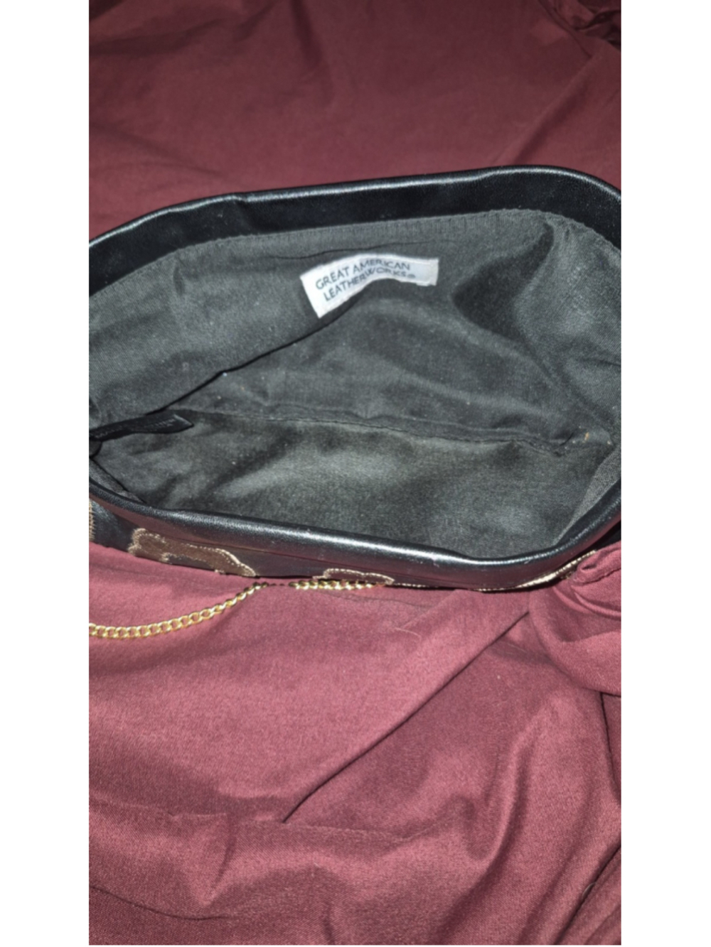 Great American Leatherworks Black & Bronze Floral Leather Clutch removable chain - Picture 5 of 8